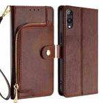 For Rakuten Hand 5G Zipper Bag Leather Phone Case(Brown)