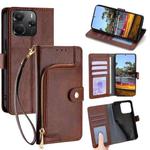 For Redmi Note 14 4G 164.84mm Zipper Bag Leather Phone Case(Brown)