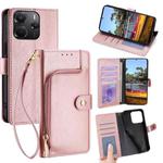For Redmi Note 14 4G 164.84mm Zipper Bag Leather Phone Case(Rose Gold)
