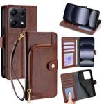 For Redmi Note 14S 4G Zipper Bag Leather Phone Case(Brown)