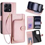 For Redmi Note 14S 4G Zipper Bag Leather Phone Case(Rose Gold)
