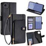 For Sharp Aqous wish5 Zipper Bag Leather Phone Case(Black)