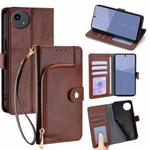 For Sharp Aqous wish5 Zipper Bag Leather Phone Case(Brown)