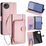 For Sharp Aqous wish5 Zipper Bag Leather Phone Case(Rose Gold)
