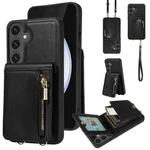 For Samsung Galaxy S24 FE 5G Crossbody Lanyard Zipper Wallet Leather Phone Case(Black)
