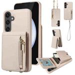 For Samsung Galaxy S25 FE 5G Crossbody Lanyard Zipper Wallet Leather Phone Case(Beige)