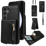 For Samsung Galaxy S25 FE 5G Crossbody Lanyard Zipper Wallet Leather Phone Case(Black)