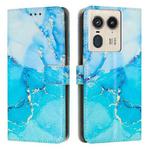 For Motorola Edge 50 Ultra Painted Marble Pattern Leather Phone Case(Blue Green)