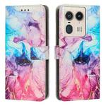 For Motorola Edge 50 Ultra Painted Marble Pattern Leather Phone Case(Pink Purple)