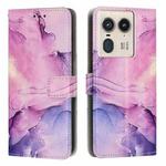 For Motorola Edge 50 Ultra Painted Marble Pattern Leather Phone Case(Purple)