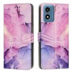 For Motorola Moto G Play 4G 2024 Painted Marble Pattern Leather Phone Case(Purple)