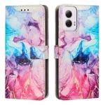 For Motorola Moto G34 Painted Marble Pattern Leather Phone Case(Pink Purple)