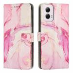 For Motorola Moto G34 Painted Marble Pattern Leather Phone Case(Rose Gold)