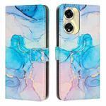 For OPPO A59 5G Global Painted Marble Pattern Leather Phone Case(Pink Green)