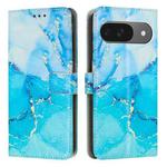 For Google Pixel 9 Painted Marble Pattern Leather Phone Case(Blue Green)