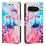 For Google Pixel 9 Pro XL Painted Marble Pattern Leather Phone Case(Pink Purple)