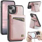 For iPhone 15 AutSpace A12 MagSafe Magnetic RFID Card Bag Phone Case(Rose Gold)