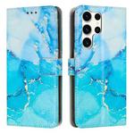 For Samsung Galaxy S25 Ultra 5G Painted Marble Pattern Leather Phone Case(Blue Green)