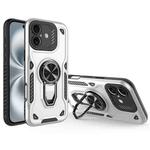 For iPhone 16 Plus Metal Rotating Bracket TPU + PC Magnetic Phone Case(White)