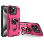 For iPhone 15 Pro Metal Rotating Bracket TPU + PC Magnetic Phone Case(Rose Red)