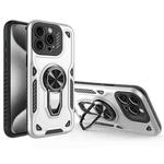 For iPhone 15 Pro Metal Rotating Bracket TPU + PC Magnetic Phone Case(White)