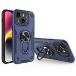 For iPhone 14 Plus Metal Rotating Bracket TPU + PC Magnetic Phone Case(Dark Blue)