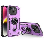 For iPhone 14 Plus Metal Rotating Bracket TPU + PC Magnetic Phone Case(Purple)