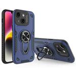 For iPhone 14 Metal Rotating Bracket TPU + PC Magnetic Phone Case(Dark Blue)