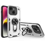 For iPhone 14 Metal Rotating Bracket TPU + PC Magnetic Phone Case(White)