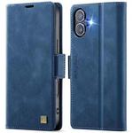 For iPhone 16 Plus AutSpace A11 Side Buckle MagSafe Magnetic RFID Phone Leather Case(Blue)