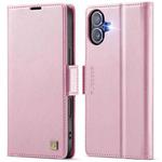 For iPhone 16 Plus AutSpace A11 Side Buckle MagSafe Magnetic RFID Phone Leather Case(Rose Gold)