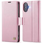 For iPhone 16 AutSpace A11 Side Buckle MagSafe Magnetic RFID Phone Leather Case(Rose Gold)