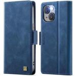 For iPhone 15 Plus AutSpace A11 Side Buckle MagSafe Magnetic RFID Phone Leather Case(Blue)