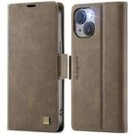 For iPhone 15 Plus AutSpace A11 Side Buckle MagSafe Magnetic RFID Phone Leather Case(Coffee)