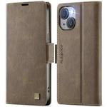 For iPhone 14 Plus AutSpace A11 Side Buckle MagSafe Magnetic RFID Phone Leather Case(Coffee)