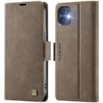 For iPhone 12 / 12 Pro AutSpace A11 Side Buckle MagSafe Magnetic RFID Phone Leather Case(Coffee)