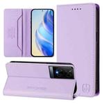 For TCL 50 XE RC01 Dual-Folded Magnetic Suction RFID Leather Phone Case(Light Purple)