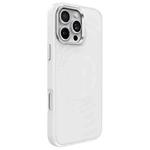 For iPhone 16 Pro Max Wave Texture Liquid Silicone Titanium MagSafe Phone Case(White)