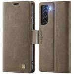 For Samsung Galaxy S21+ 5G AutSpace A11 Side Buckle MagSafe Magnetic RFID Phone Leather Case(Coffee)