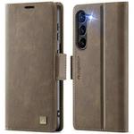 For Samsung Galaxy S23 5G AutSpace A11 Side Buckle MagSafe Magnetic RFID Phone Leather Case(Coffee)