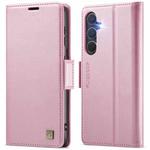 For Samsung Galaxy S24 FE 5G AutSpace A11 Side Buckle MagSafe Magnetic RFID Phone Leather Case(Rose Gold)