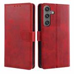 For Samsung Galaxy S25 5G Calf Texture Buckle Flip Leather Phone Case(Red)
