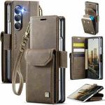 For Samsung Galaxy Z Fold5 5G AutSpace A23 Organ Card Bag Magnetic RFID PU Phone Case(Coffee)