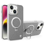 For iPhone 14 Carbon Fiber MagSafe Holder Phone Case(Grey)