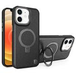 For iPhone 12 Carbon Fiber MagSafe Holder Phone Case(Black)