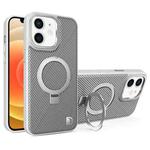 For iPhone 12 Carbon Fiber MagSafe Holder Phone Case(Grey)