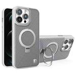 For iPhone 12 Pro Max Carbon Fiber MagSafe Holder Phone Case(Grey)