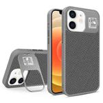 For iPhone 12 Folding Holder Carbon Fiber MagSafe Phone Case(Grey)