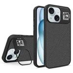 For iPhone 15 Folding Holder Carbon Fiber MagSafe Phone Case(Black)