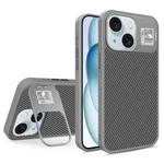 For iPhone 15 Folding Holder Carbon Fiber MagSafe Phone Case(Grey)